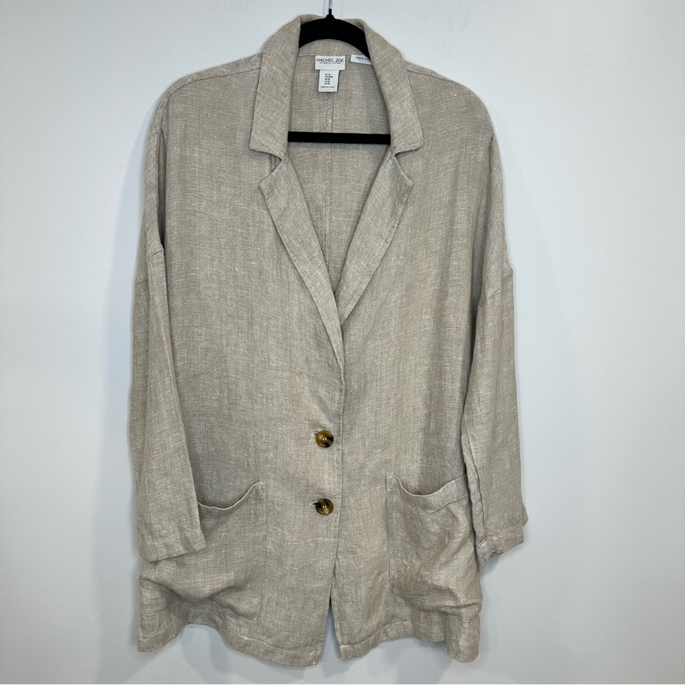 Rachel Zoe WOMEN NATURAL BEIGE 100% LINEN TWO BUTTON BLAZER SIZE M